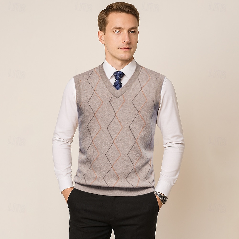 Herren Pullunder Stricken Jacquard Geometrisches Muster V Ausschnitt Täglich Westen Urlaub Heim Bekleidung Ärmellos Sommer Frühling Schwarz Khaki S M L 2025 - $57.99 –P11