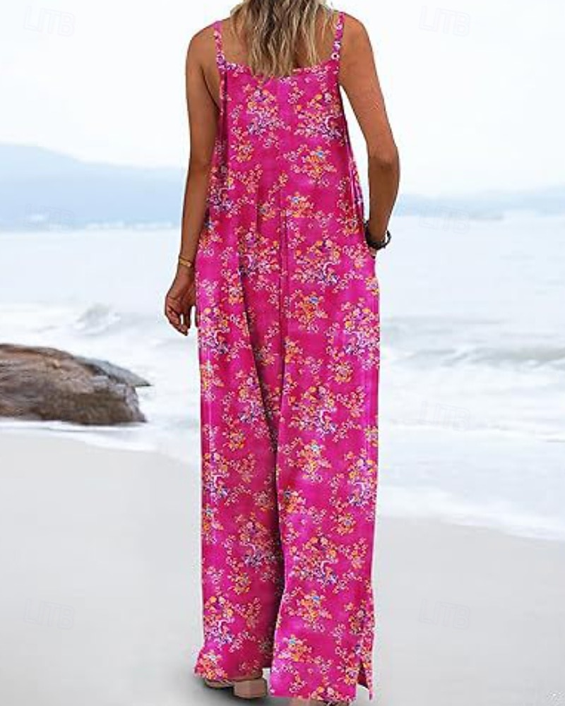 Femmes Normal Combinaison Occasionnel Fleuri Sans manches Col en U Avec Poches Imprimé Rue Quotidien Coupe régulière Bleu Violet Fuchsia Été de 2025 ? $23.99 –P8