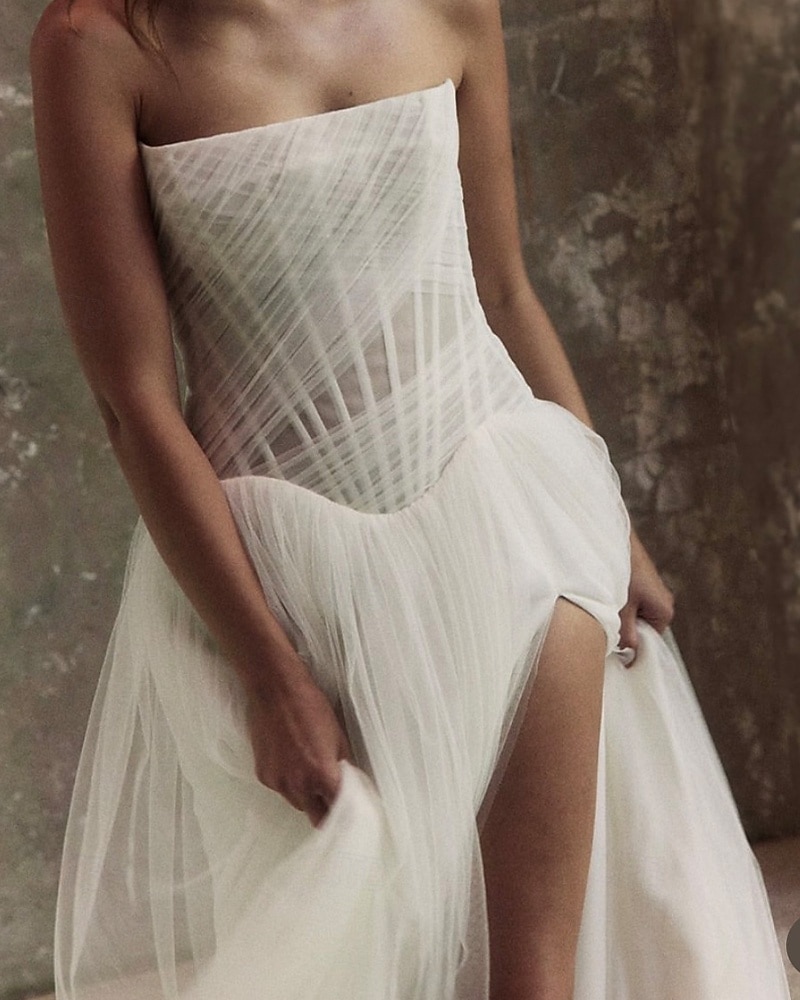 sachin and babi light blue dress Beaded Bridal Drop Waist Corset Divine with Removable Cap Sleeves 6 US (38 EU) / Ivory main image 1