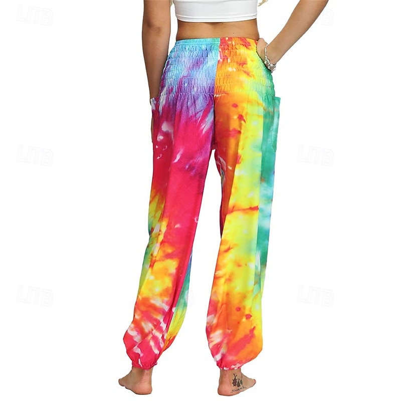 Retro Vintage Boho 1970s Harem pants Yoga Pants Hippie Tie Dye Smocked Waist Rainbow Fancy Dress Women's Halloween Carnival Pride Parade Pride Month Festival Adults' Pants 2026 - $27.99 –P11