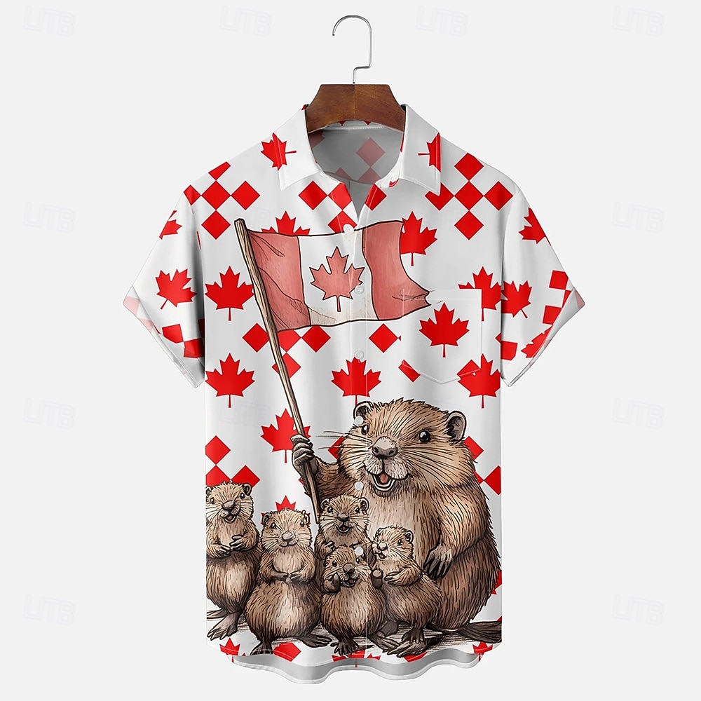 Kanadan päivä Miesten Lippu vaahteranlehti Majava Paita Kesä paita Button Up paita Lyhythihainen Muoti rento Pyhäpäivä Kesä Kevät Sänkyjen avaus 3D-tulostus kauluspaidat Edessä yksi tasku Valkoinen 2026 - $25.99 –P1