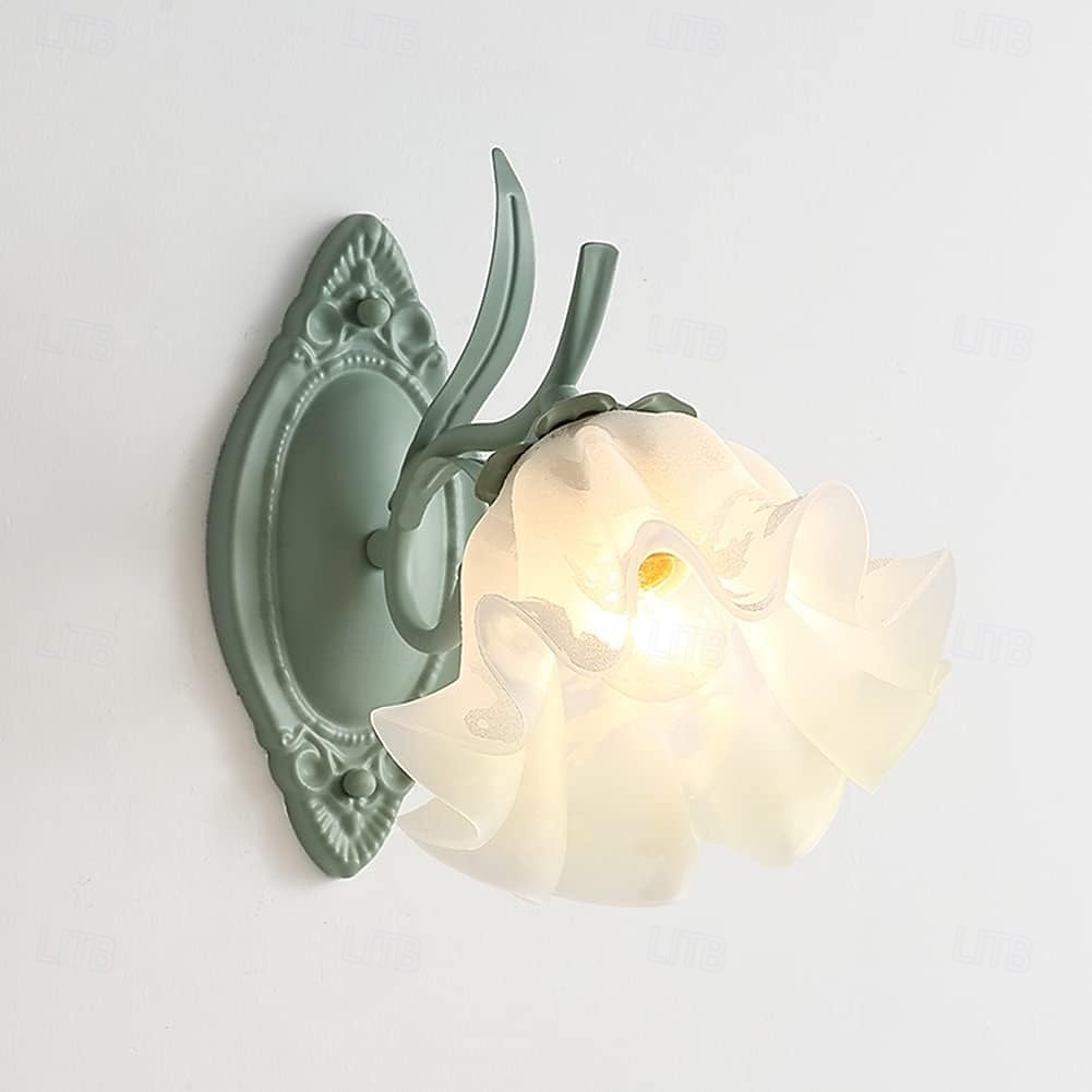 Applique da parete moderna nordica verde, graziosa, in ceramica bianca, a forma di fiore, in vetro, stile rustico, per comodino, camera da letto per bambini, veranda, soggiorno, hotel. del 2025 a $66.99 –P3