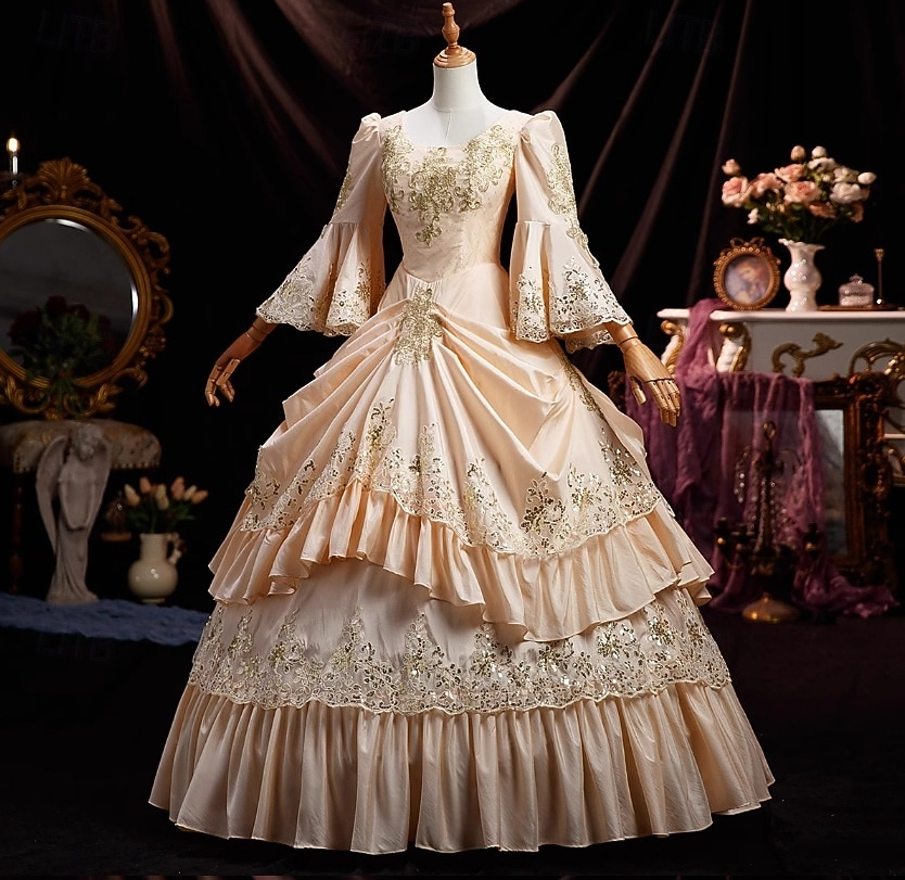 open lace back dress Rococo Baroque Victorian Lace Vintage Ball Party Costume Gown 40 main image 1