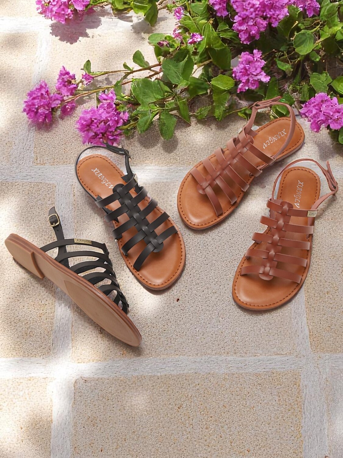női barna műbőr gladiátor szandál – retró római stílusú lapos talpú szandál utazáshoz, strandra és mindennapi kényelemhez 2025 - $32.99 –P1