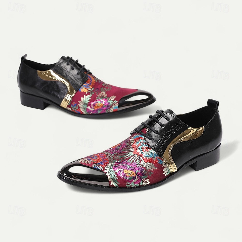 Κόκκινα και Μωβ Δερμάτινα Oxford Shoes με Λουράκι σε Χρυσή Μύτη και Σχέδιο–Κομψά Μοντέρνα Ιδανικά για Επίσημες Περίστασεις και Πάρτι 2025 - $119.99 –P5