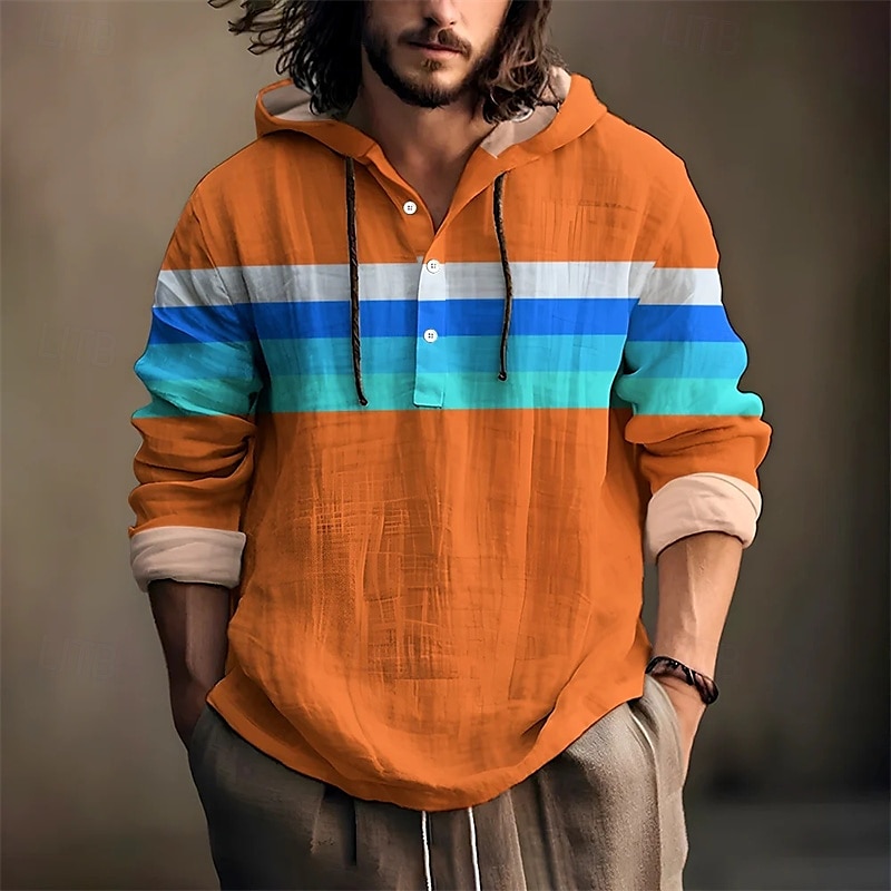 Herren Hemd Popover-Hemd Sommerhemd Freizeithemd Strandhemd Rosa Rote Blau Himmelblau Orange Langarm Streifen Mit Kapuze Urlaub Hawaiianisch Knöpfe Bekleidung Polyester Mode Lässig Bequem 2025 - $22.99 –P6