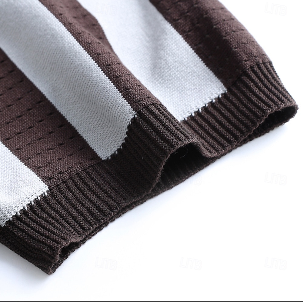Herren Polo Geschäft Lässig Umlegekragen Kurzarm Gitter Vertikale Streifen V-Ausschnitt Weich Sommer Frühling Herbst Kastanienbraun Dunkelblau Schwarz Dunkelkaffee Polo 2025 - $28.99 –P12