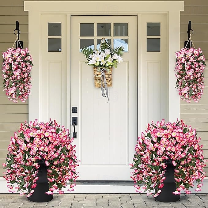 Confezione da 2 fiori artificiali finti pendenti, piante per esterni, decorazioni primaverili ed estive, finta seta resistente ai raggi UV, realistici fiori di ipomea rampicanti per casa, veranda, patio, balcone. del 2025 a $23.99 –P5
