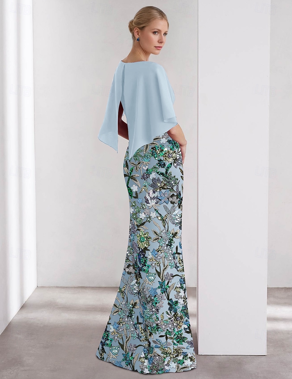 Mermaid / Trumpet Evening Gown Elegant Dress Formal Wedding Floor Length Short Sleeve Boat Neck Sequined with Glitter Embroidery 2025 - $152.99 –P1