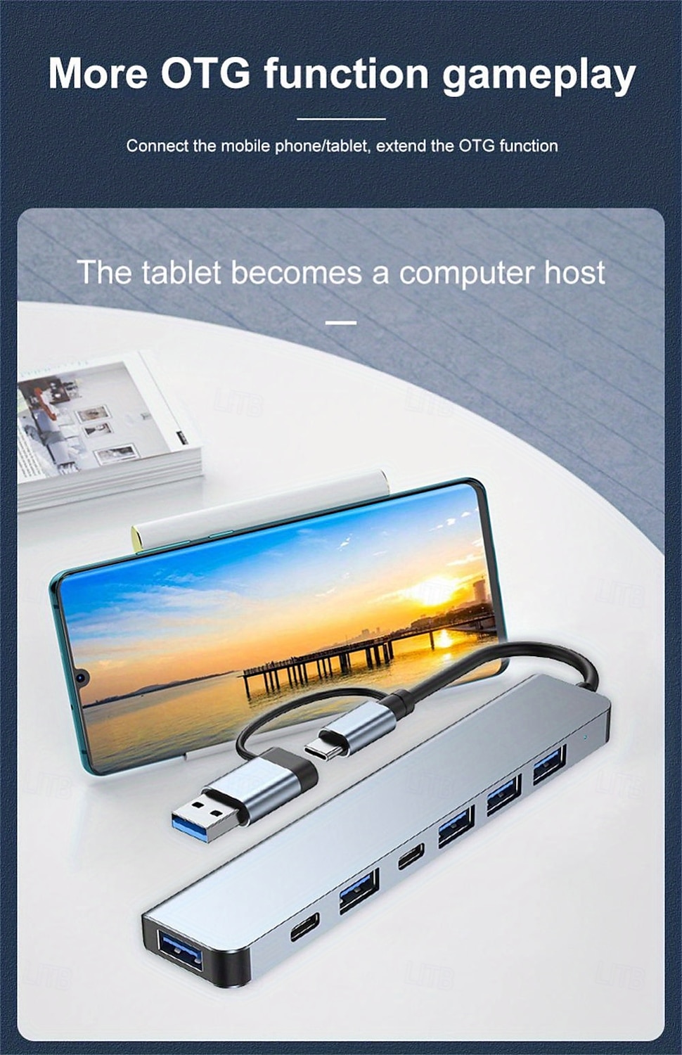 7-in-1 Multiport Adapter USB C + USB 3.0 Hub Splitter with Type-C PD, 5 USB Ports, OTG Compatible, for MacBook, PC, Tablet, PS4 2025 - $22.99 –P6