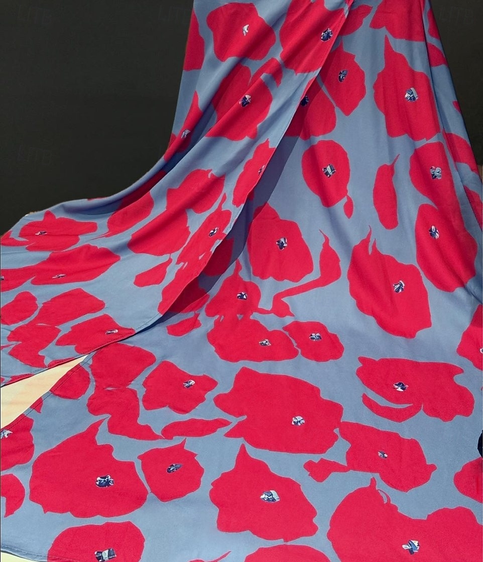 Women's Maxi Dress Casual Dress Swing Dress A Line Dress Casual Daily Regular Fit Floral 3/4 Length Sleeve V Neck White Champagne Red Spring Fall 2025 - $35.99 –P4