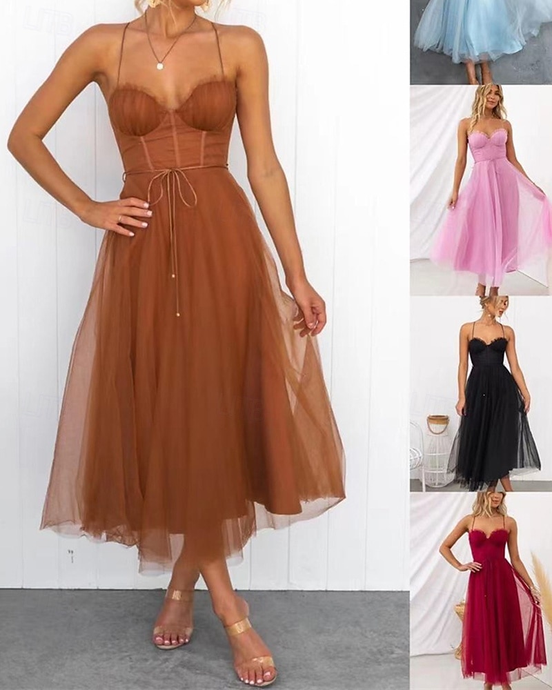 Pentru femei Rochie Lunga Rochie Maxi Rochie casual Rochie de Cocktail Rochie pentru invitata de nunta Rochii din Șifon Modă În aer liber Petrecere Concediu Fit regulat Simplu Fără manșon În V Negru 2025 - $31.99 –P1