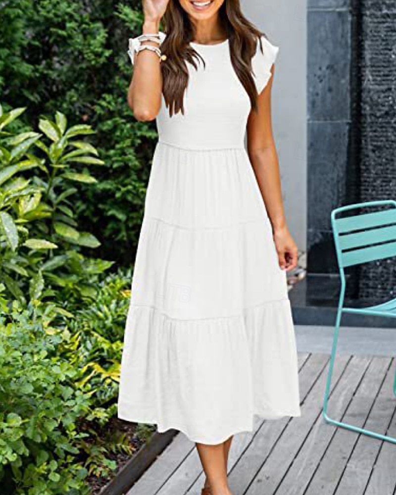Femmes Robe Midi Robe Blanche Robe de remise des diplômes Mode Anniversaire Date Fête du thé Coupe régulière Uni Sans manches Col ras du cou Noir Blanche Vert Claire Vert Véronèse Été de 2025 ? $25.99 –P2