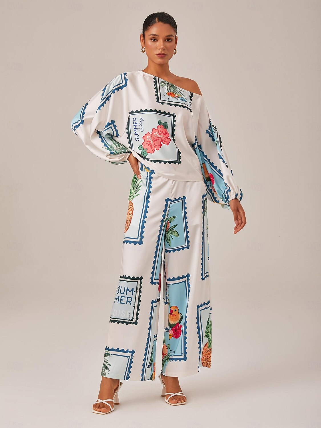 Seamless Pattern Print Elastic Waist Wide Leg Trousers 2025 - $64.99 –P2
