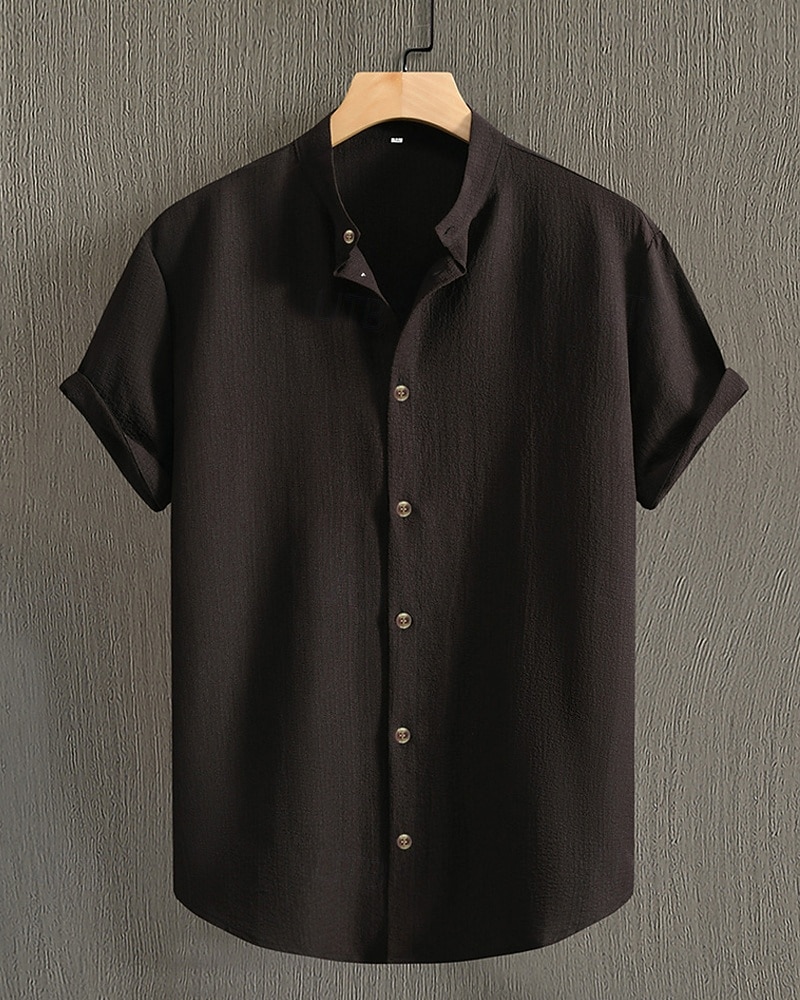 Men's Shirt Summer Shirt Casual Shirt Beach Shirt Button Up Shirt Black Blue Army Green Beige Gray Short Sleeve Plain Band Collar Vacation Hawaiian Clothing Apparel Fashion Casual Comfortable 2026 - $22.99 –P9
