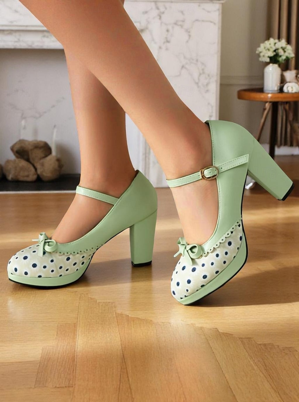 blaue Mary Janes mit gepunktetem Blockabsatz für Damen – Vintage-Stil der 50er Jahre mit Schleifen, ideal für Teepartys, Verabredungen und Lolita-Mode 2026 - $59.99 –P1