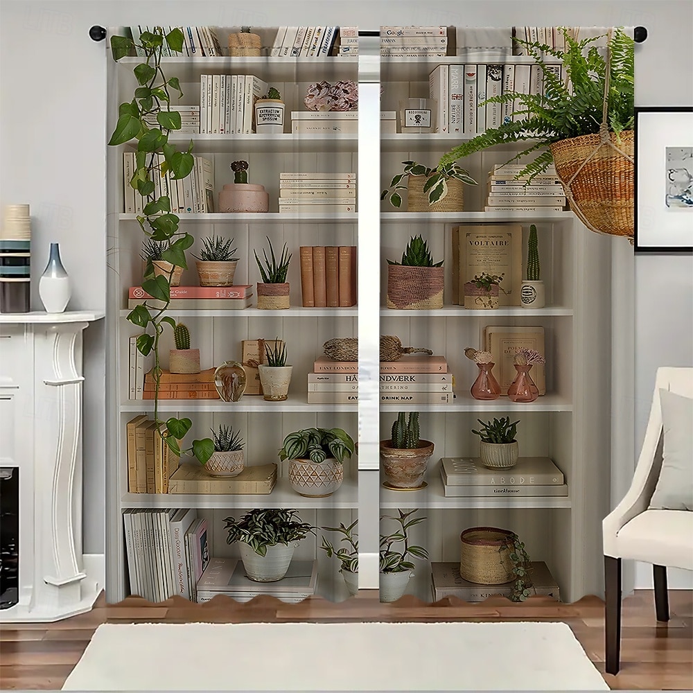 2 darabos növényi bonsai mintás függöny szett polcokon, alkalmas dolgozószobába, konyhába, nappaliba, kollégiumi rúdtáskákba, hálószobába, kiegészítőkbe, szobadekorációba és lakberendezési mennyezeti 2025 - $25.99 –P3