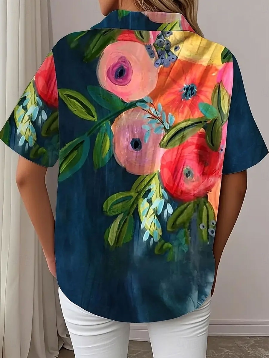 Pentru femei Cămașă Floral Grafic Zilnic Casual Manșon scurt Guler Cămașă Topuri obișnuite Zilnic Roz Îmbujorat Albastru piscină Portocaliu Maro Vară 2025 - $24.99 –P2