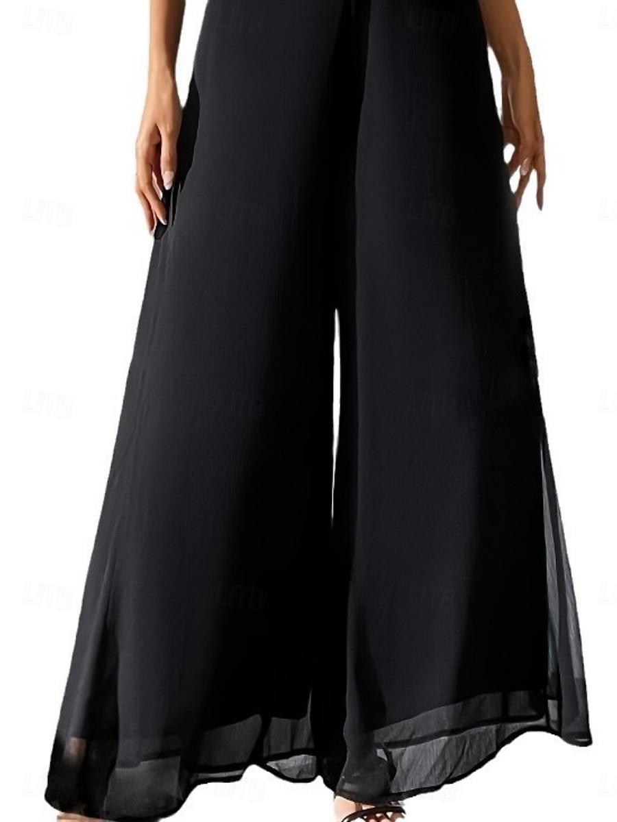 Femmes Jambe large Chinos Vacances ancien Mode Longueur complète Taille haute Uni Avec Poches Ceinture Élastique Confortable Doux Micro-Élastique Extérieur Rue Noir Été Printemps Coupe Ample de 2025 ? $24.99 –P5