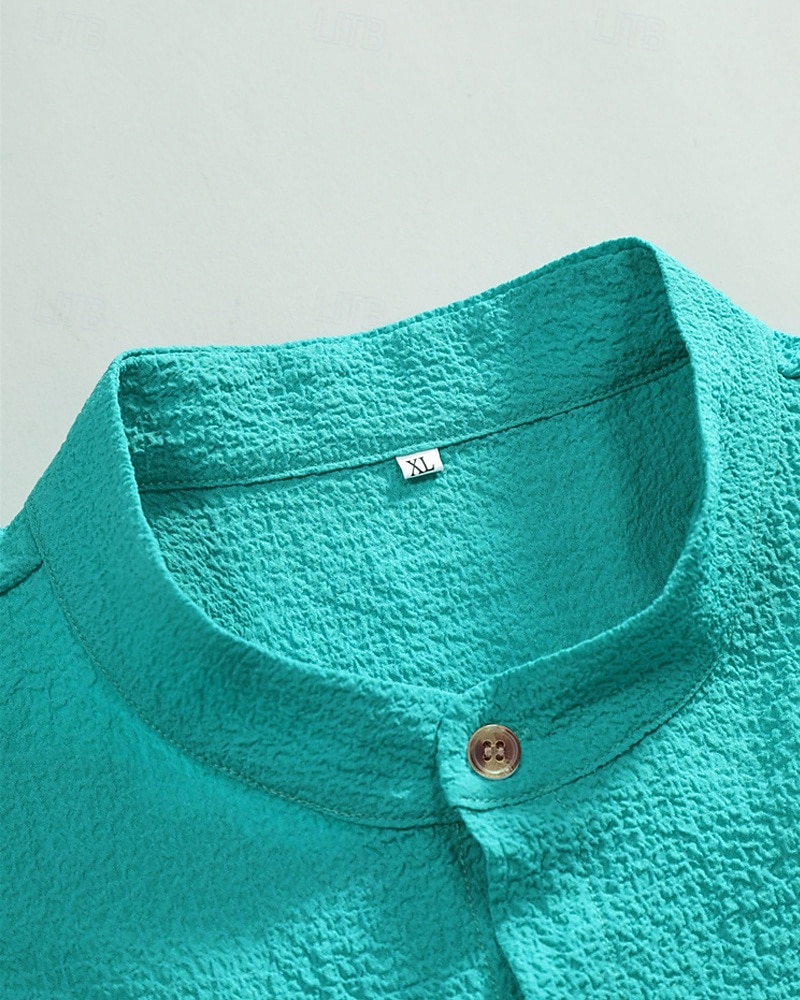 Men's Shirt Summer Shirt Casual Shirt Beach Shirt Button Up Shirt Black Blue Army Green Beige Gray Short Sleeve Plain Band Collar Vacation Hawaiian Clothing Apparel Fashion Casual Comfortable 2026 - $22.99 –P3
