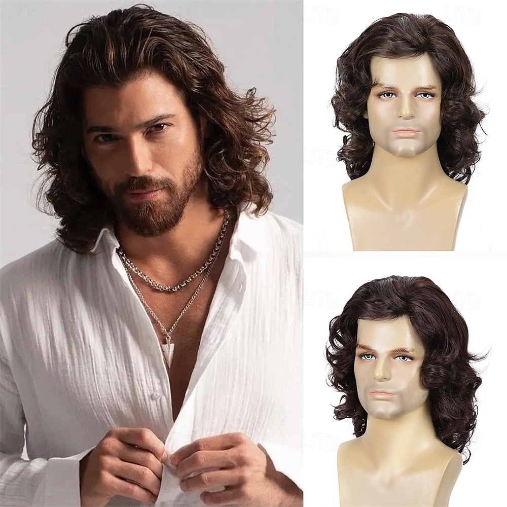 Peluca marrón para hombre, cabello largo, ondulado y rizado natural, estilo  rockero de los años 70 y 80, peluca sintética para cosplay, accesorio para  disfraz de Halloween. 2026 - GBP £17, image size:1000x1000