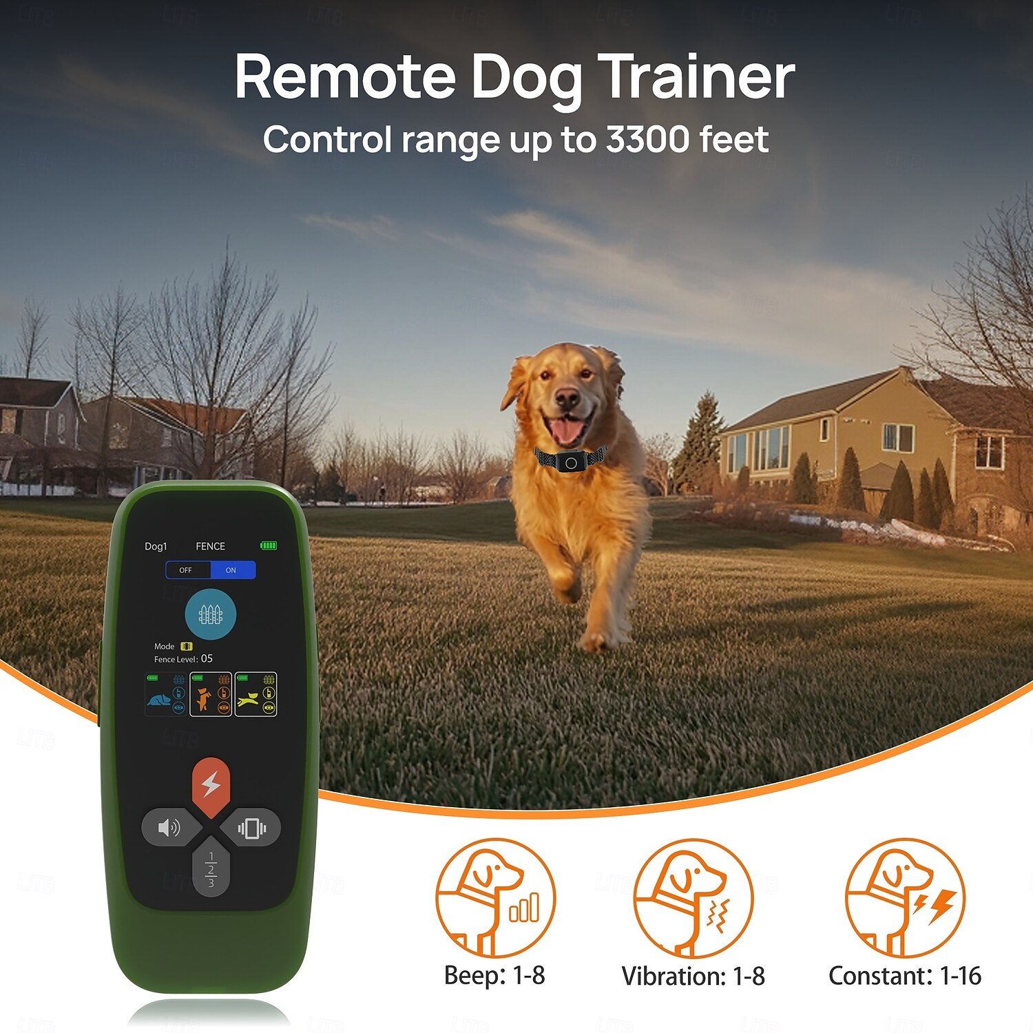 Trådløst gjerde for hundetrening, trådløst hundegjerde, 3 moduser, pipelyd, vibrasjon, vanntett, bærbar, trådløs, oppladbar, sikkerhet, nylon, abs+pc, elektroniske atferdshjelpemidler, 2025 - $106.99 –P12