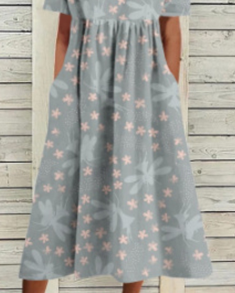 Damen Midikleid Freizeitkleid Blumenkleid Klassisch Modern Urlaub Täglich Ausgehen Normale Passform Blume Kurzarm Rundhalsausschnitt Purpur Grau Sommer 2025 - $22.99 –P2