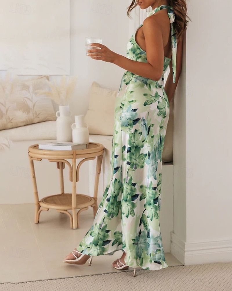 Women's Long Dress Maxi Dress Floral Dress Halter Neck Dress Fashion Modern Vacation Going out Weekend Regular Fit Flower Sleeveless Halter Neck Yellow Pink Green Summer 2026 - $27.99 –P20
