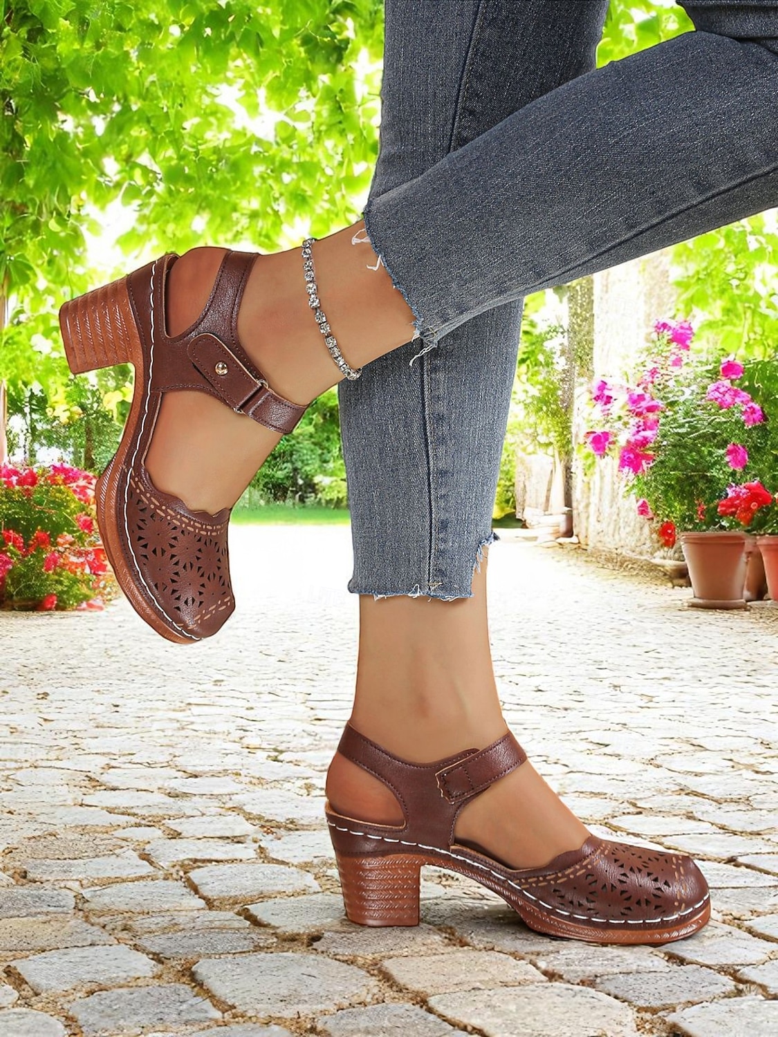 Women's Cutout Faux Leather Block Heel Sandals with Adjustable Strap – Comfort Shoes for Daily Commute, Garden Party, Farmers Market & Boho Summer Outings 2026 - $24.99 –P5