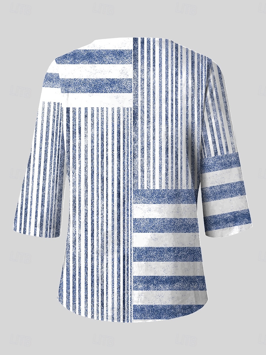 Dame Bluse Grafisk Stripet Bohem Daglig Etnisk 3/4 ermer Crew-hals Vanlige topper Daglig Ferie Trykt mønster Blå Lilla Grønn Kakifarget Sommer Vår 2025 - $27.99 –P2