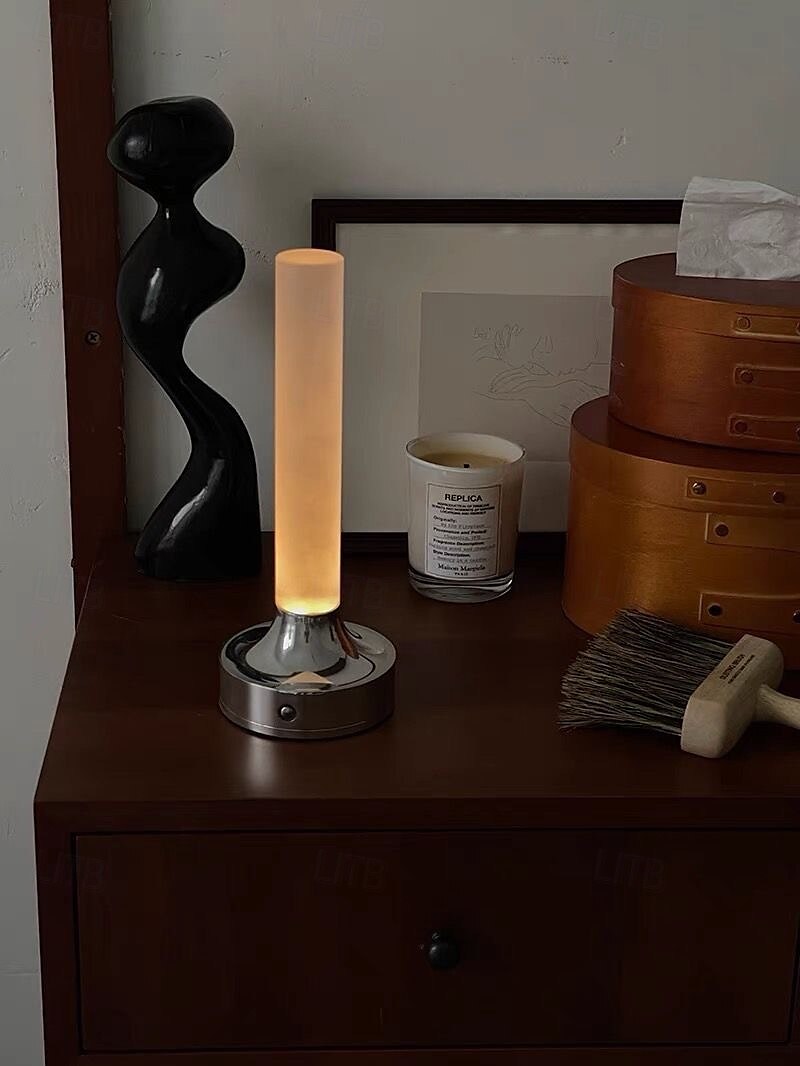 Candle Table Lamp Long Style USB Rechargeable Wireless Touch Lamp Desktop Decoration Atmosphere Night Light for Bedroom Silver 2025 - $132.99 –P1