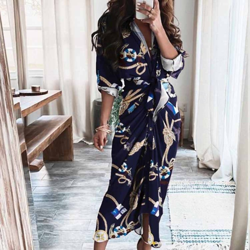 Women's Midi Dress Casual Dress Floral Dress Classic Modern Outdoor Vacation Daily Regular Fit Flower Long Sleeve V Neck Red Blue Khaki Summer 2025 - $22.99 –P3