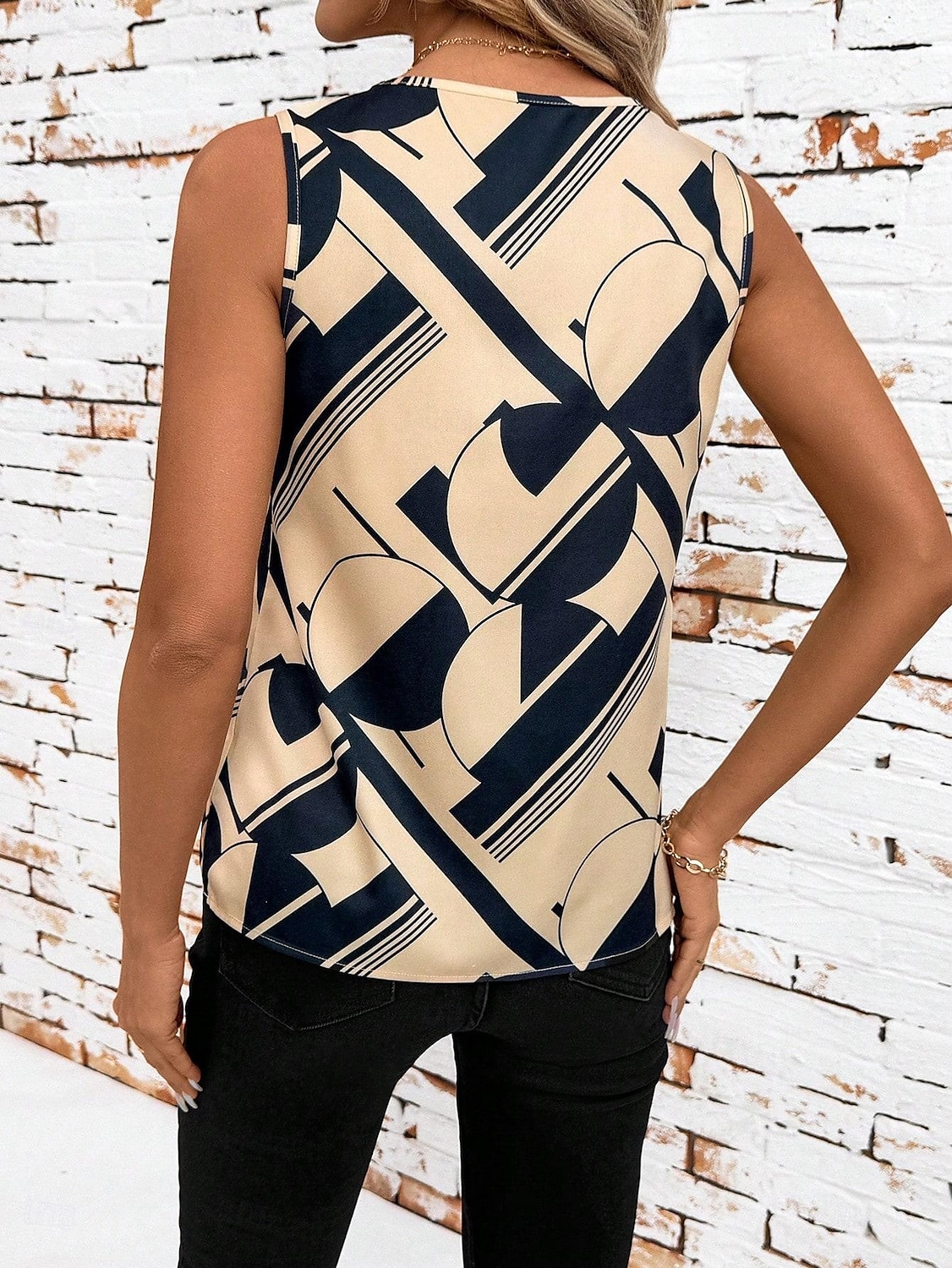 Damen Camisole-Tanktop Grafik Geometrisch Stilvoll Lässig Ärmellos V Ausschnitt Normale Oberteile Täglich Druck Weiß Khaki Sommer Frühling 2025 - $19.99 –P5