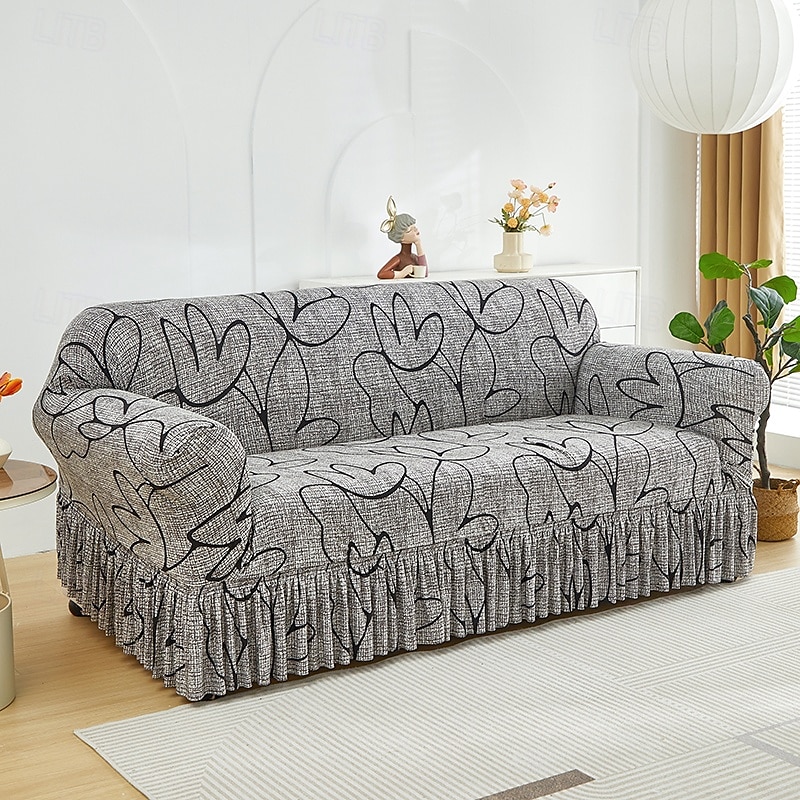 Funda de sofá de 1 pieza con volante, moderna, elástica, ajustada, con detalles elásticos, lavable a máquina, con impresión reactiva, adecuada para sillones, sofás dobles, triples y cuádruples. 2025 - $24.99 –P3