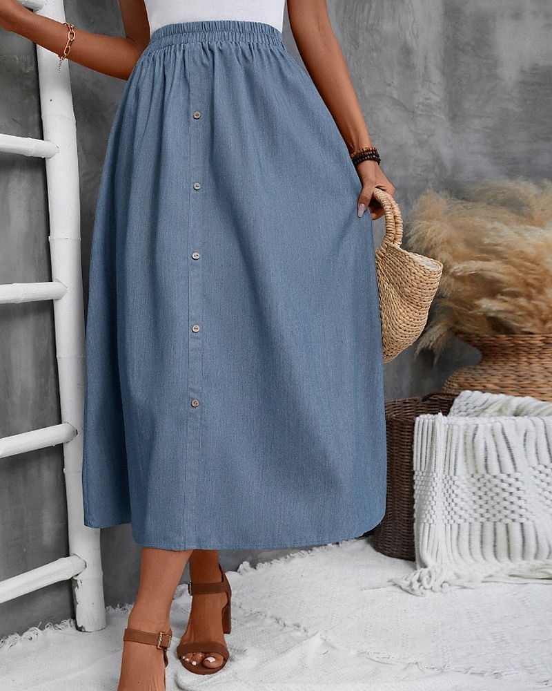 Damen Rock Lässig Midi Mittlere Hüfthöhe Röcke Einfach Gerafft Tasche Mikroelastisch Straße Ausgehen Blau Sommer Polyester 2025 - $20.99 –P2