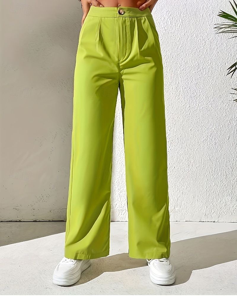 Per donna Gamba larga Pantaloni Eleganti Pantaloni Elegante Lunghezza intera Naturale Semplice Tasca Comodo All'aperto Confortevole All'aperto Ferie Weekend Verde mela Vinaccia Verde translucido del 2025 a $22.99 –P9