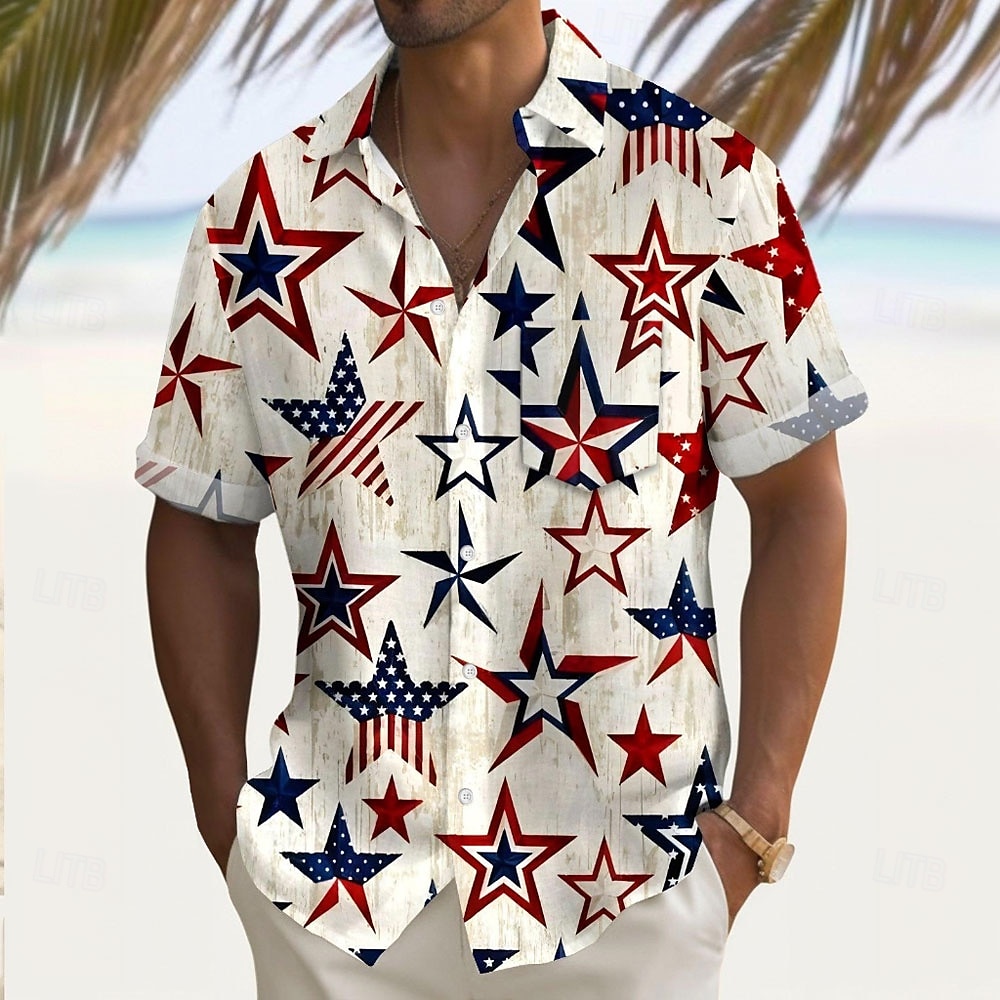 Independence Day Voor heren Amerikaanse Amerikaanse vlag Vaderlandslievend Vierde juli Overhemd Zomer overhemd Overhemd met knopen Korte mouw Mode-casual Feestdagen Zomer Lente Strijkijzer 2025 - $23.99 –P1