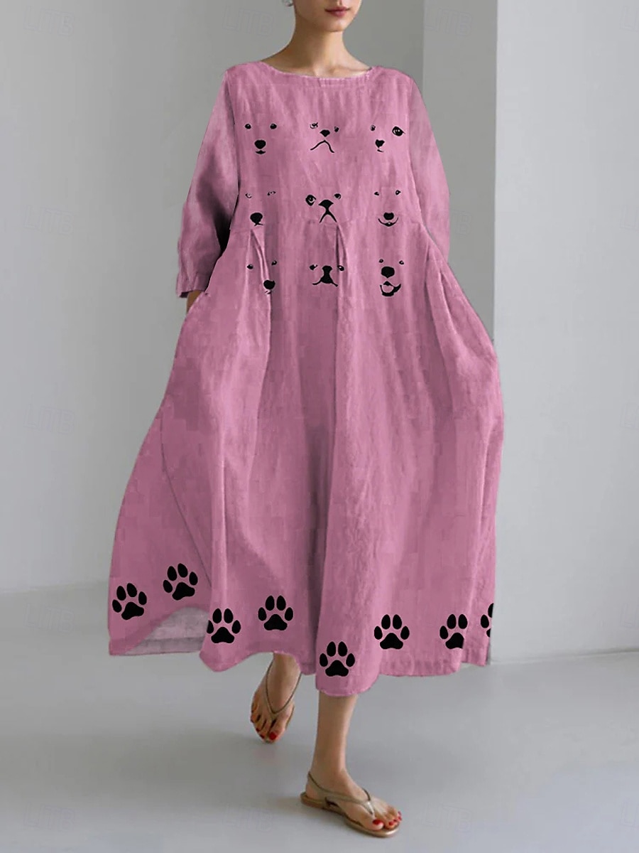 Women's Maxi Dress Sundress A Line Dress Summer Dress Vacation Casual Beach Daily Holiday Going out Loose Fit Graphic Animal Long Sleeve Crew Neck Boat Neck Pink Blue Brown Summer Spring 2025 - $36.99 –P1