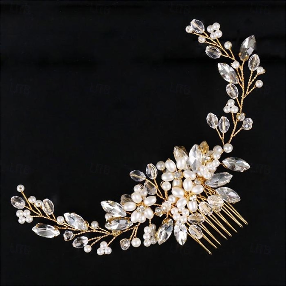 Haarschmuck für die Hochzeit, glitzernder Kristall-Haarkamm, goldfarbene Perlen-Kopfbedeckung für Brautjungfern, Blumen-Kopfschmuck für Frauen und Mädchen 2025 - $10.99 –P2