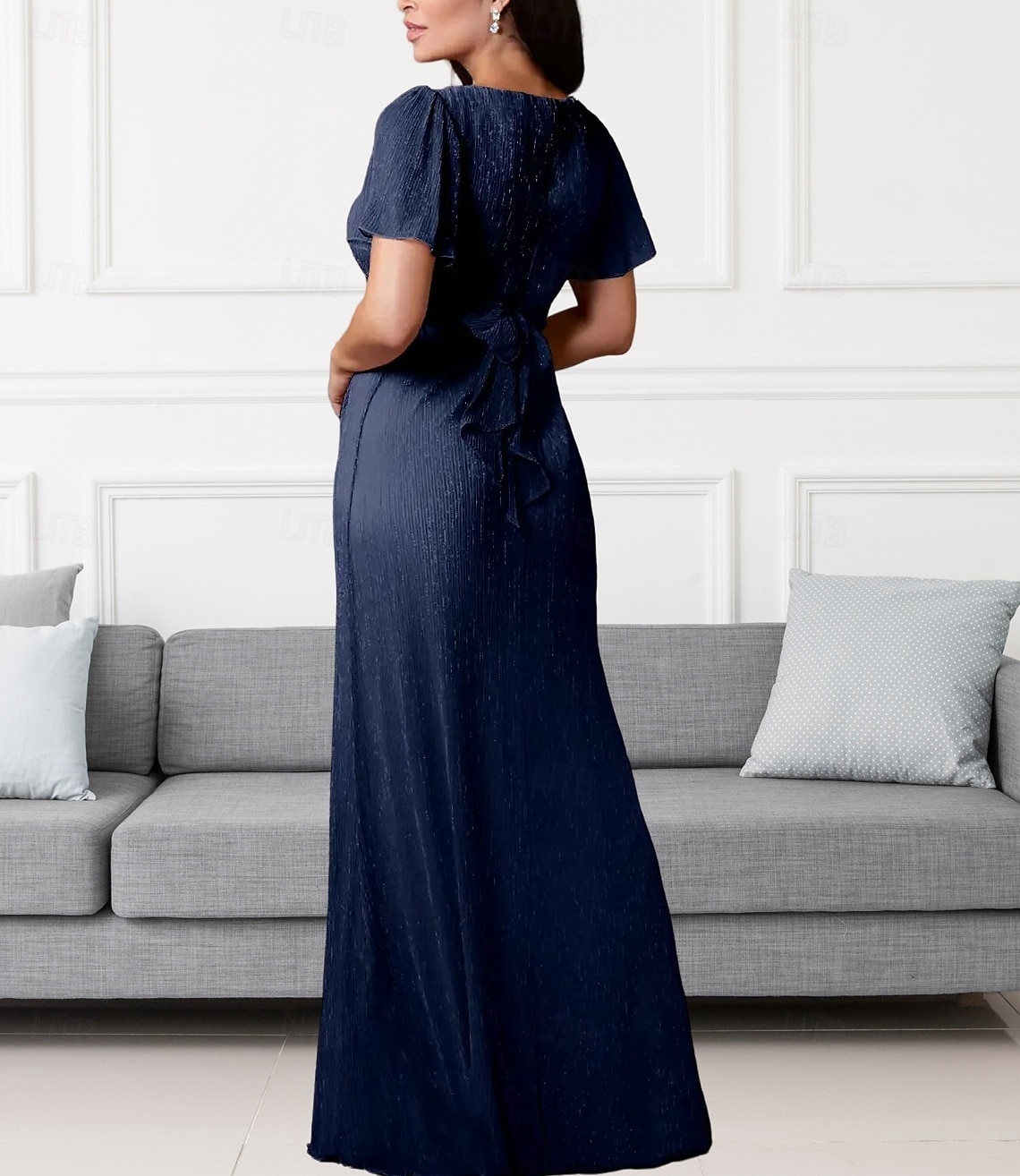 A-Linie Brautmutterkleid Hochzeitsgast Elegant Rundhalsausschnitt Bodenlang Chiffon Kurzarm mit Raffung 2025 2025 - $165.99 –P2