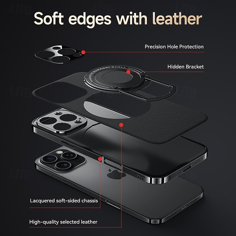 Magnetic Leather Phone Case for iPhone 16/15/14/13 Pro Max – Shockproof Back Cover with Ring Kickstand, Wireless Charging Support 2025 - $27.99 –P2