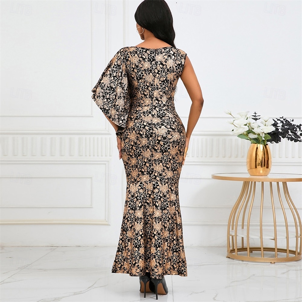 Kleid Mutter der Braut Kleid Elegantes Boot-Ausschnitt Bodenlänges Spitzen Kurzarm mit Pailletten 2025 - $49.99 –P5