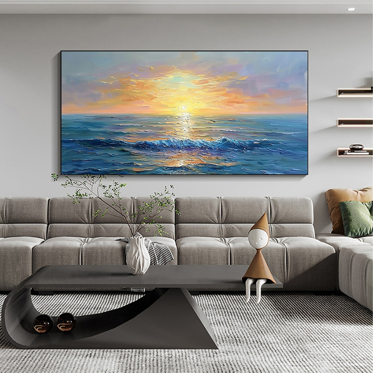 Handmade Original Sunset Ocean Oil Painting On Canvas Abstract Seascape Wall Art for Home Decor With Stretched Frame Without Inner Frame Painting 2025 - $141.99 –P4