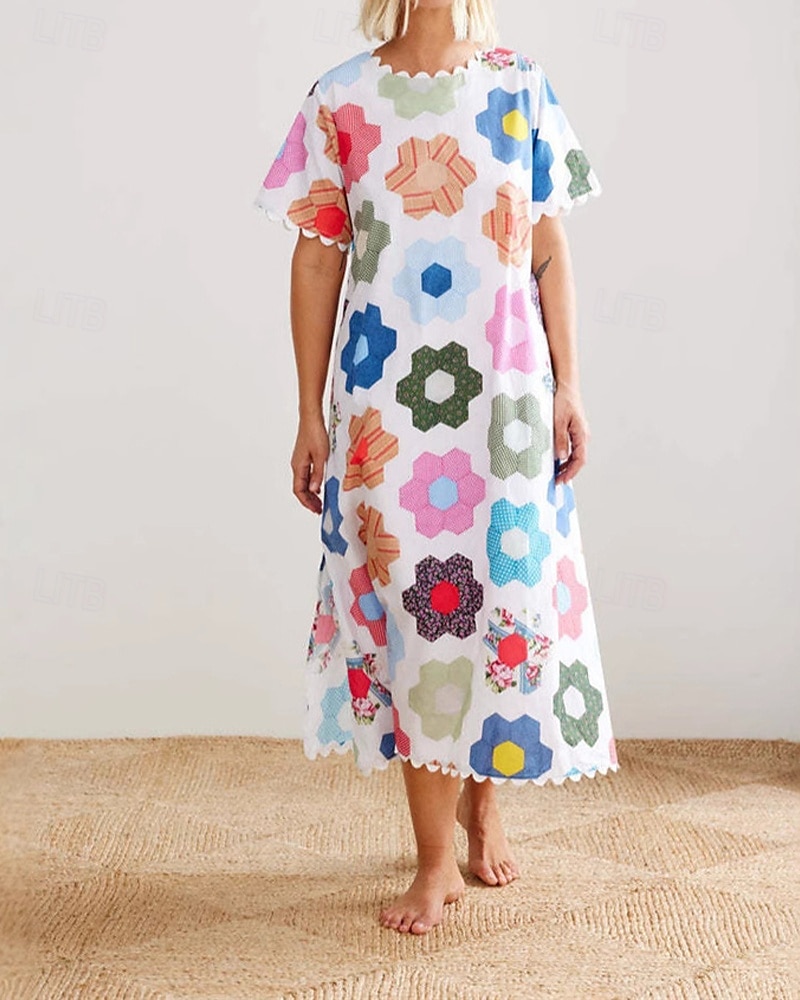 Pentru femei Rochie Lunga Rochie Maxi Rochii de in bumbac Rochie casual Modă În aer liber Petrecere Concediu Fit regulat Floare Manșon scurt Stil Nautic Alb Vară 2025 - $38.99 –P3
