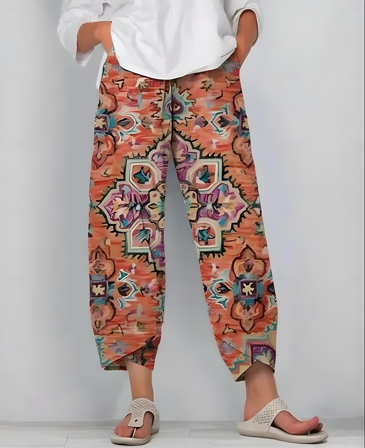 Mujer Chinos Pantalones anchos Pantalones cortos de playa Vacaciones Vintage Estilo Étnico Hasta el Tobillo Alta cintura Graphic Correa Retazos Estampado Mantiene abrigado Suave Transpirable 2026 - $24.99 –P3