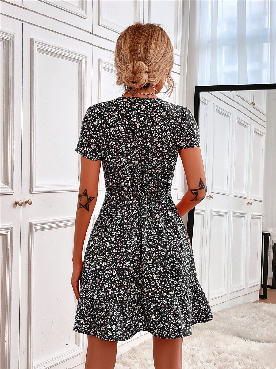 Pentru femei Rochie Mini Rochie A line Casual În aer liber Ieșire Fit standard Floral Manșon scurt În V Negru Roșu-aprins Albastru piscină Caisă Vară 2025 - $21.99 –P7