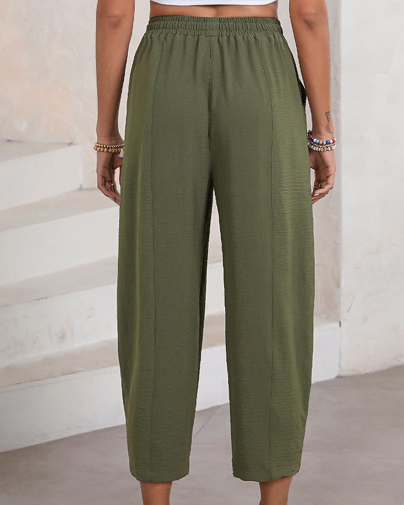 Жен. Брюки Мода Уличный стиль Полная длина Средняя талия Полотняное плетение Карман Эластичный шнурок На открытом воздухе Удобный на открытом воздухе Отпуск 2026 - $22.99 –P10