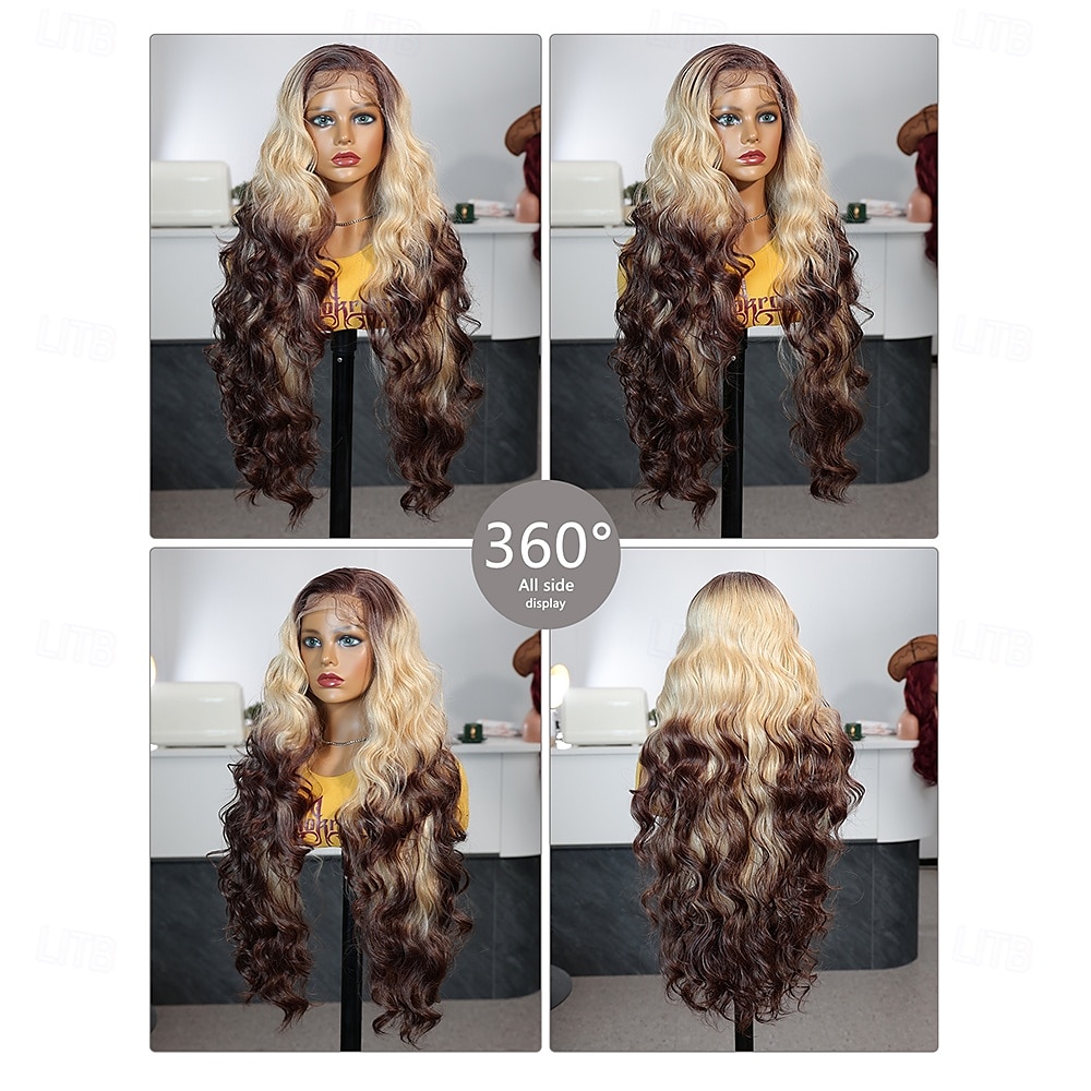 Syntetická krajková paruka Vlnité Styl 30 inch Tmavě hnědá zlatá blondýnka Střední část 13x4 krajka vpředu Paruka Dámské Paruka A1 2025 - $76.99 –P6
