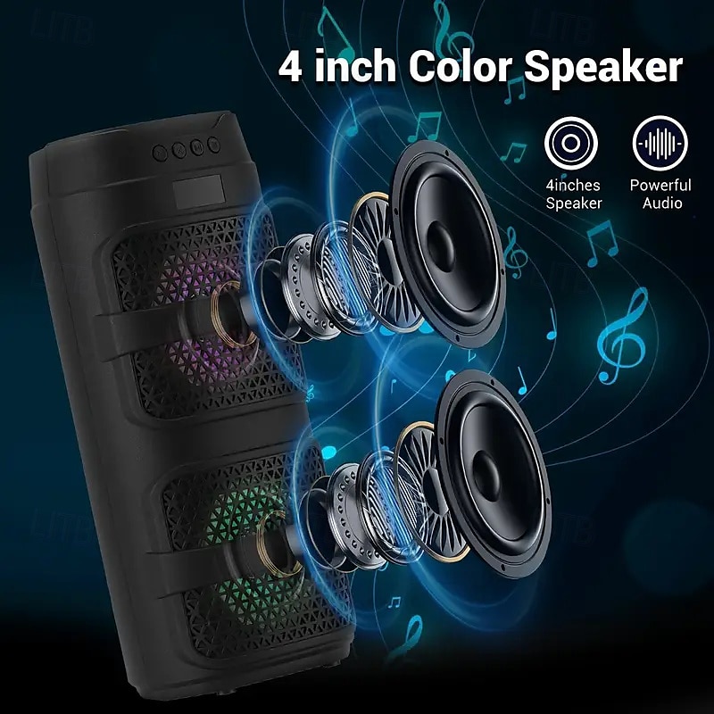 Bluetooth-колонка для вечеринок с подсветкой RGB — громкий стереозвук 4 дюйма, подключение через TWS, цветная светодиодная подсветка, возможность подзарядки, для мероприятий на открытом воздухе, домашних танцев или караоке 2025 - €21.41 –P5