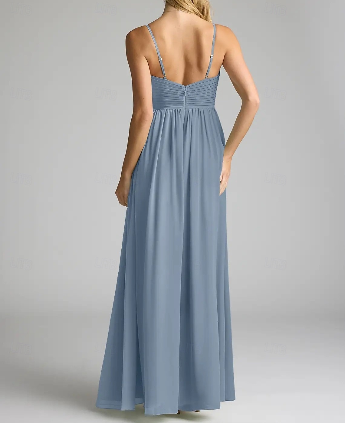 Vestido de dama de honra em corte A, decote em V / alças finas, sem mangas, elegante, longo, chiffon com pregas / frente aberta / franzido 2025 de 2025 por $149.99 –P2